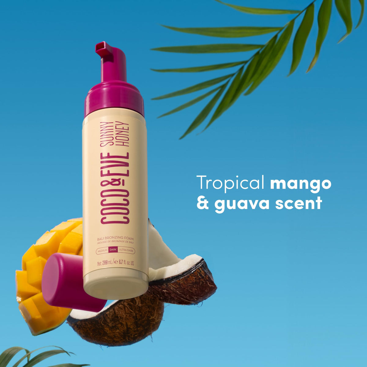 Coco & Eve bottle in a beach bag suggesting travel-ready glow