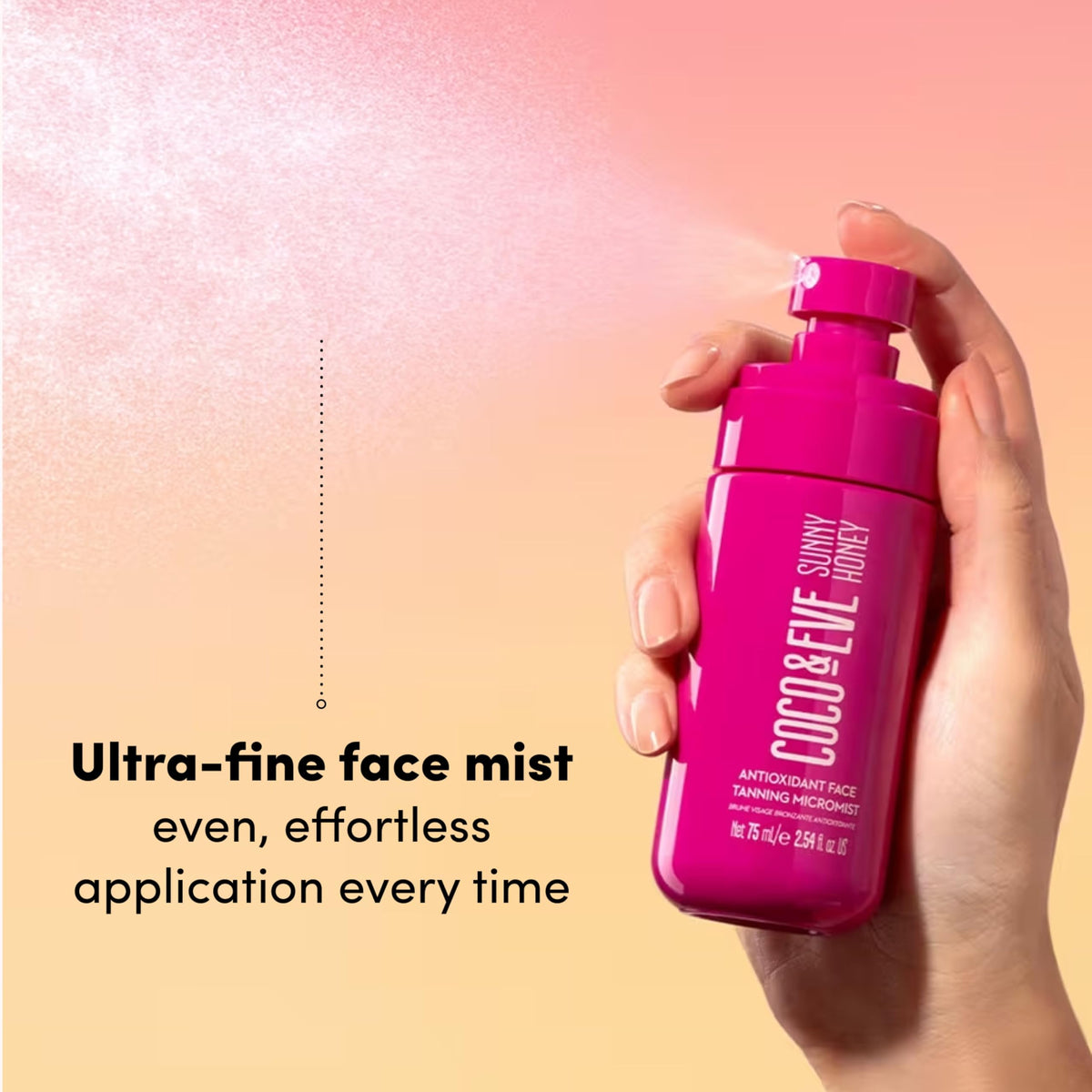 Coco & Eve nozzle close-up highlighting ultra-fine mist delivery and control