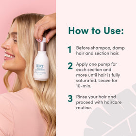 Coco & Eve bottle next to hand showing compact 125ml travel-friendly size