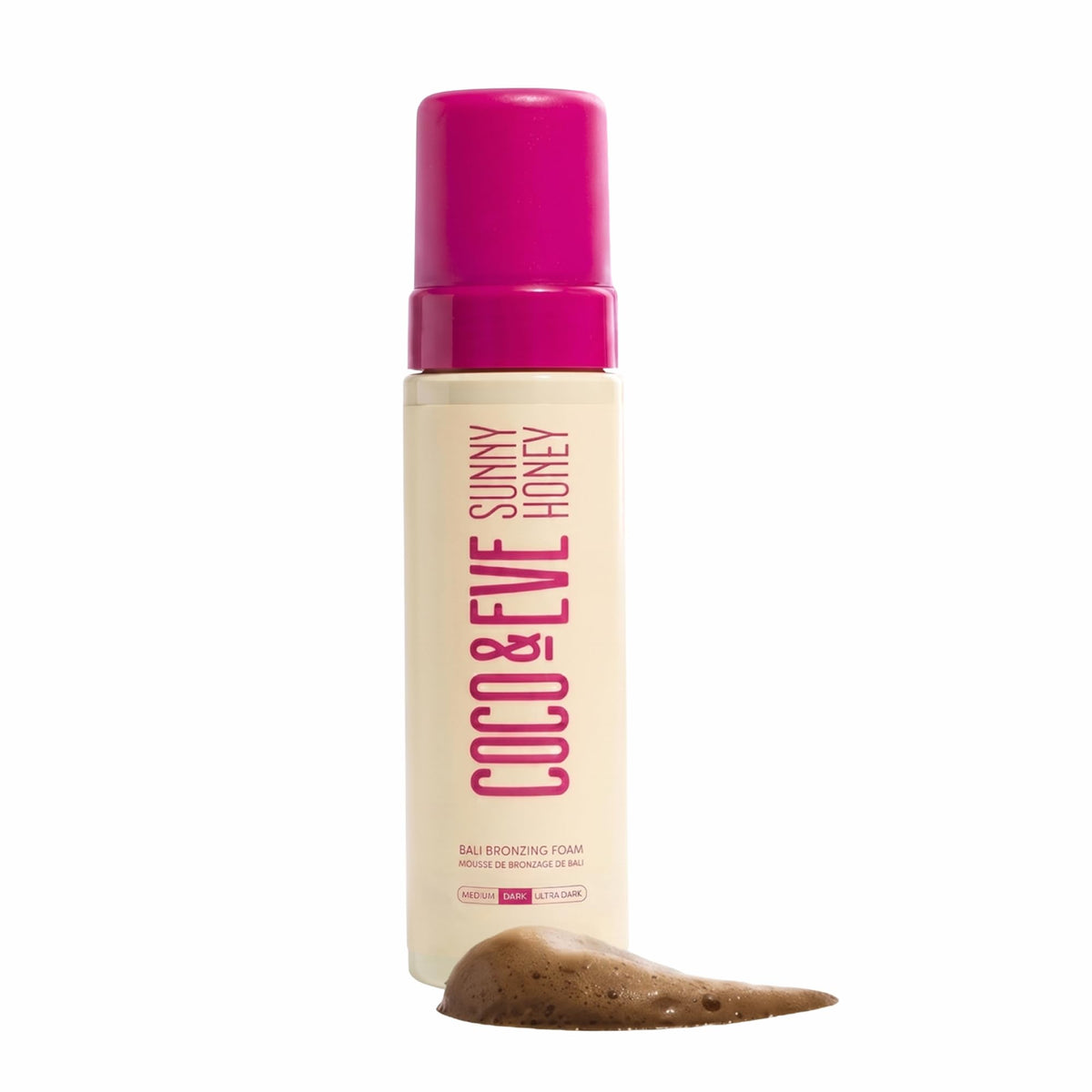 Coco & Eve front packaging showing bottle and label with benefit of fast-dry tan