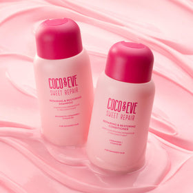 Coco & Eve shampoo pump close-up demonstrating easy dispensing and gentle cleanse