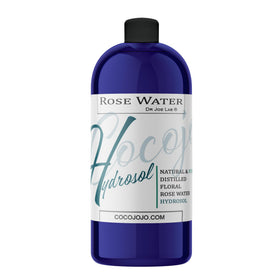 COCOJOJO front packaging of 32 oz rose hydrosol showing full bottle for bulk refill benefits