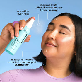 Cocokind mist spray cloud in air demonstrating fine hydration and coverage benefit