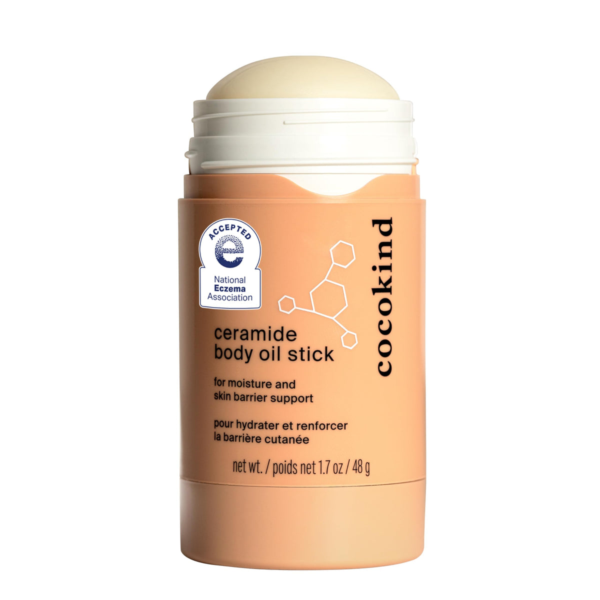 Cocokind front packaging showing compact oil stick for mess-free hydration