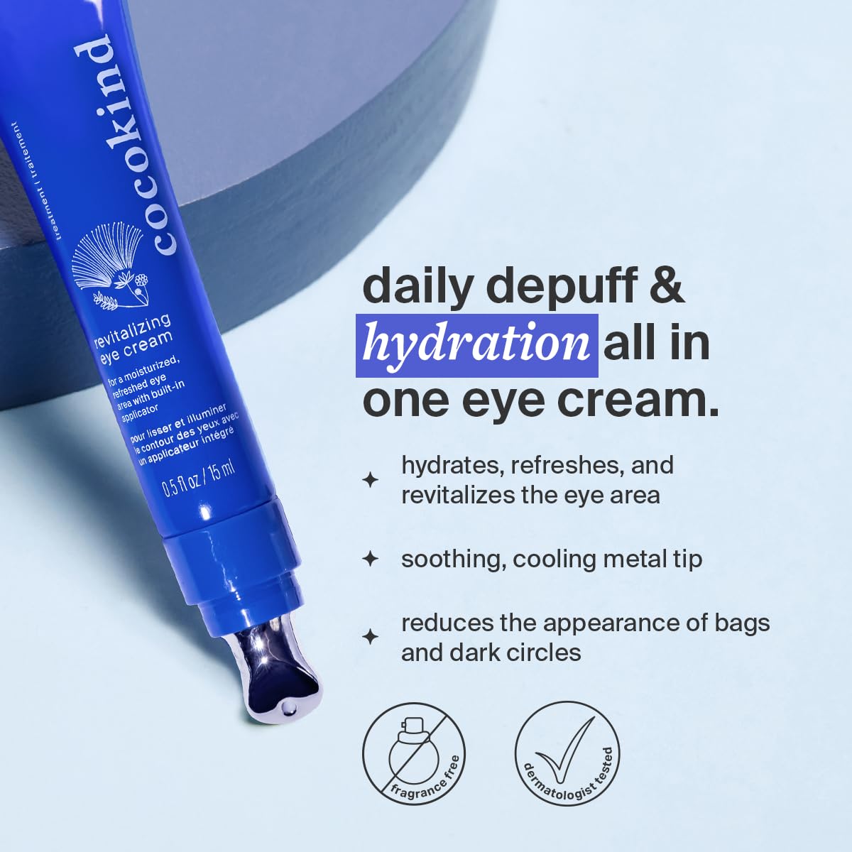 Cocokind metal applicator close-up delivering cooling soothing touch
