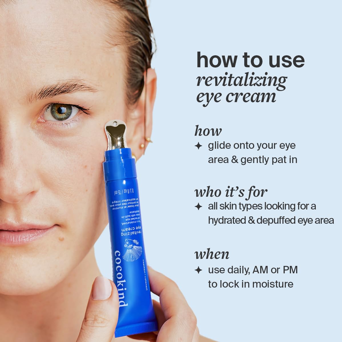 Cocokind cream texture on fingers showing lightweight hydrating consistency