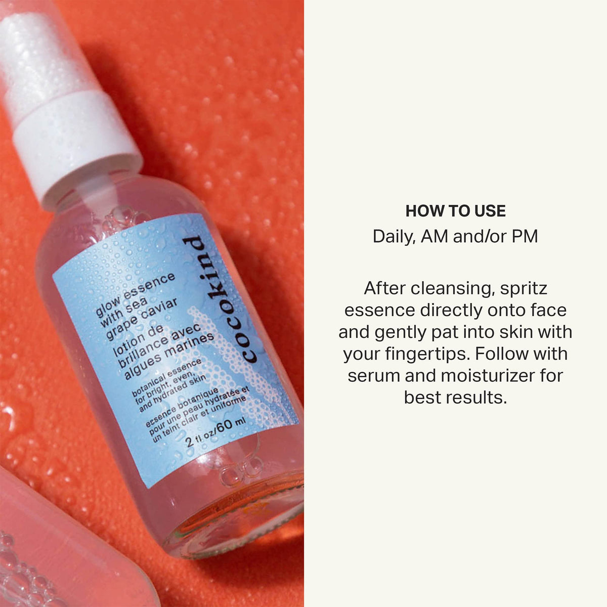 Cocokind bottle held in hand to show size and travel-friendly hydrating mist benefit