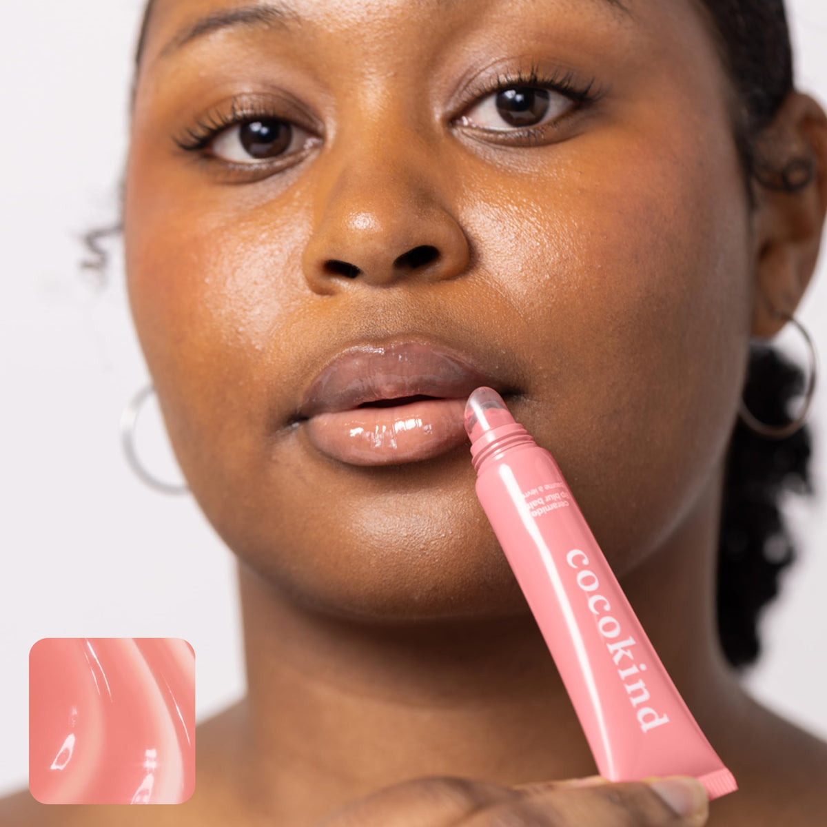 Cocokind tinted versus clear balms side-by-side illustrating finish and shine benefit