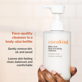 Cocokind 13.5 oz bottle beside everyday items showing long-lasting size