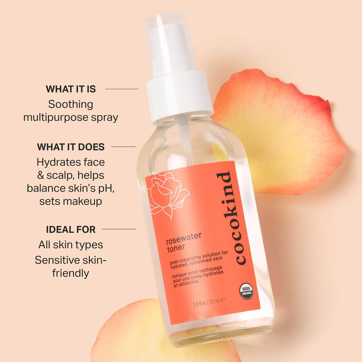 Cocokind fine mist close-up illustrating gentle spray for even hydration