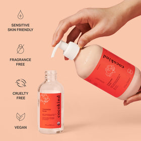 Cocokind fine mist closeup spraying soft hydrating droplets for soothing skin