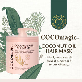 Cocomagic mask being applied to wet hair hands demonstrating smooth application and frizz control