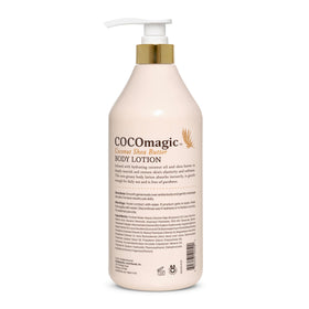 Cocomagic lotion texture close-up highlights creamy consistency for quick absorption