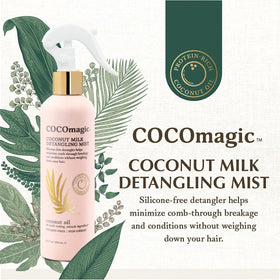 Cocomagic mist spraying on hair demonstrating easy, even coverage and slip