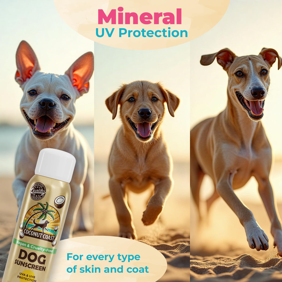 Coconut Coast rubbed around dog ears to show gentle, non-irritating coverage