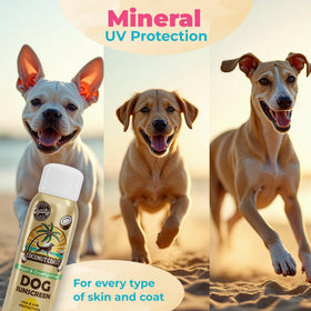 Coconut Coast rubbed around dog ears to show gentle, non-irritating coverage