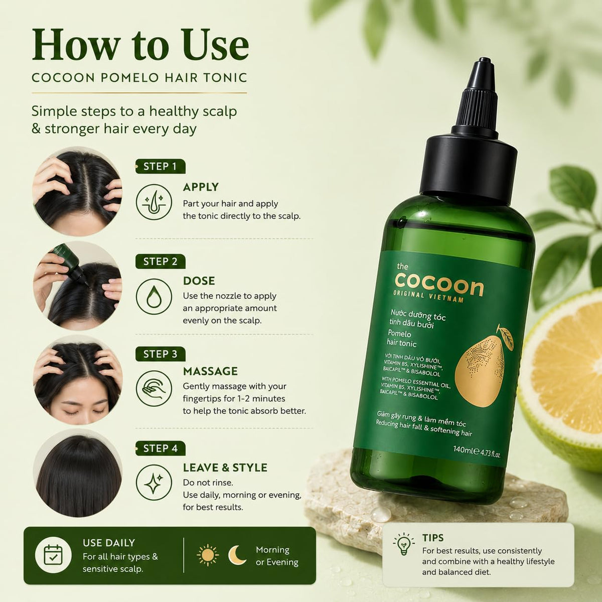Cocoon Original bottle in hand showing 140ml scale for travel-friendly size