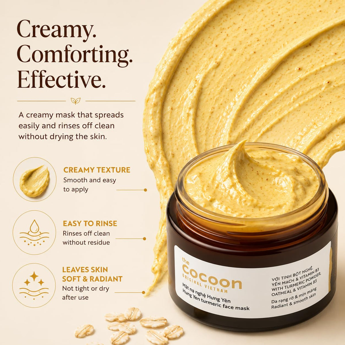 COCOONORIGINAL open jar showing rich turmeric-colored mask consistency