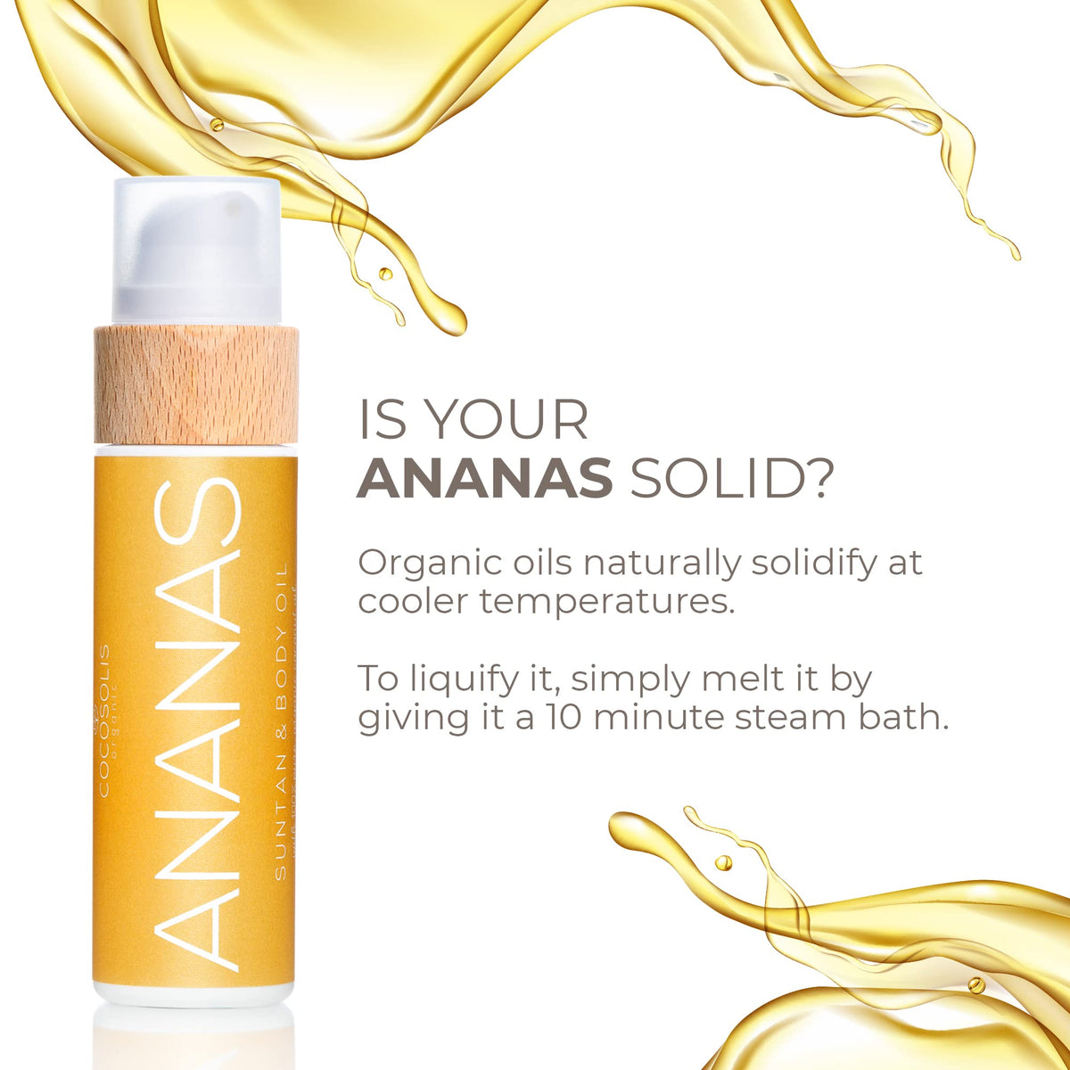 COCOSOLIS ANANAS bottle beside pineapple emphasizing tropical fragrance