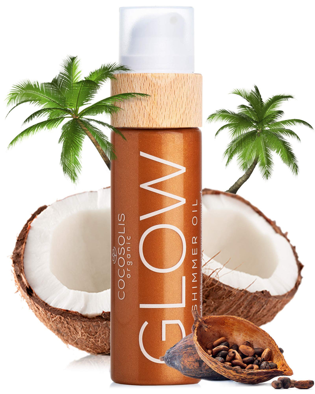 COCOSOLIS bottle front view showing elegant shimmer and travel-ready size