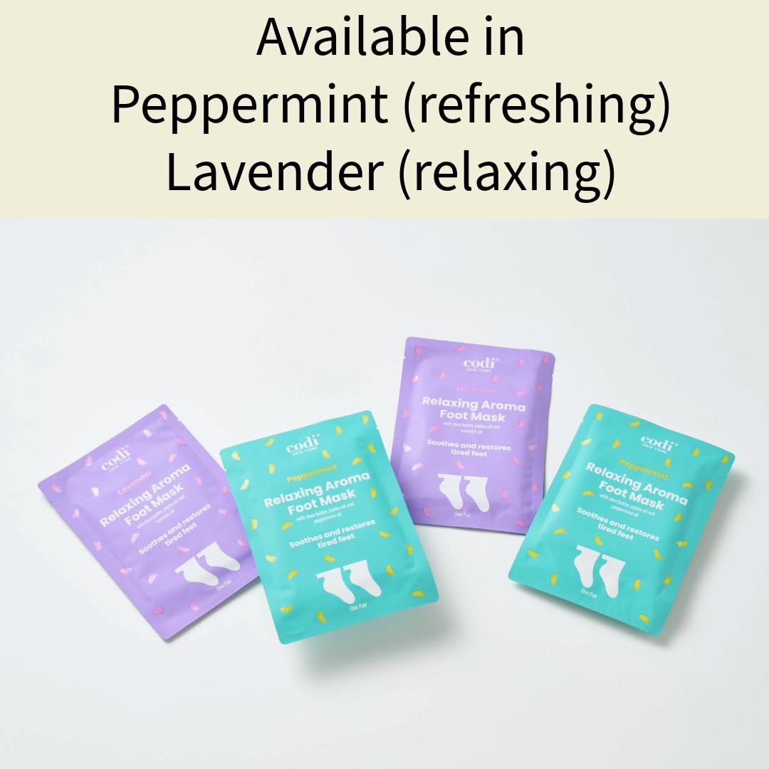 Codi New York relaxed person on sofa using foot mask for home spa benefit