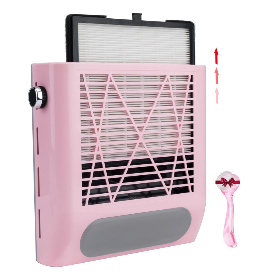 CoFashion front view showing pink dust collector and strong suction benefits