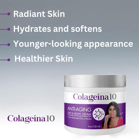 Colageina 10 jar beside hand for scale showing true 4-ounce size benefit