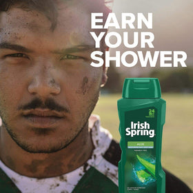 Colgate Irish Spring bottle close-up label highlighting scent and benefits