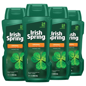 Colgate Irish Spring front packaging showing four bottles for value and freshness