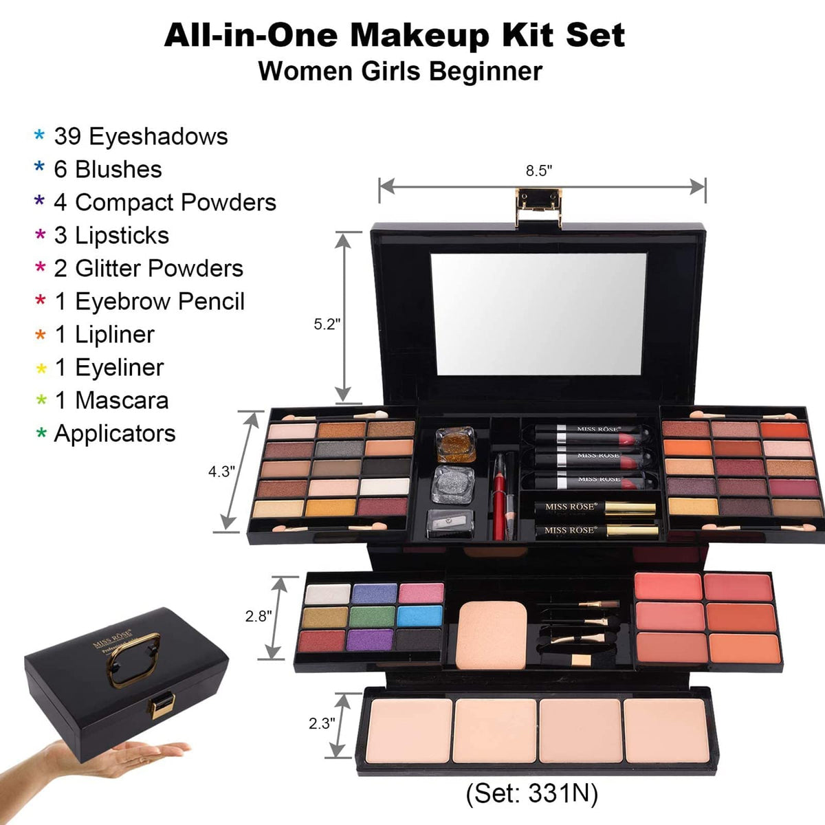 coliusa open palette overhead view displaying 39 eyeshadows and face pans, versatile color range