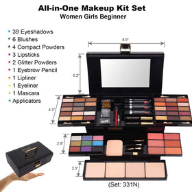 coliusa open palette overhead view displaying 39 eyeshadows and face pans, versatile color range