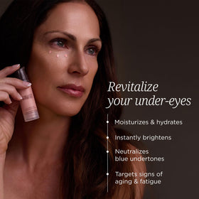 Colleen Rothschild application under eye demonstrating quick brightening effect