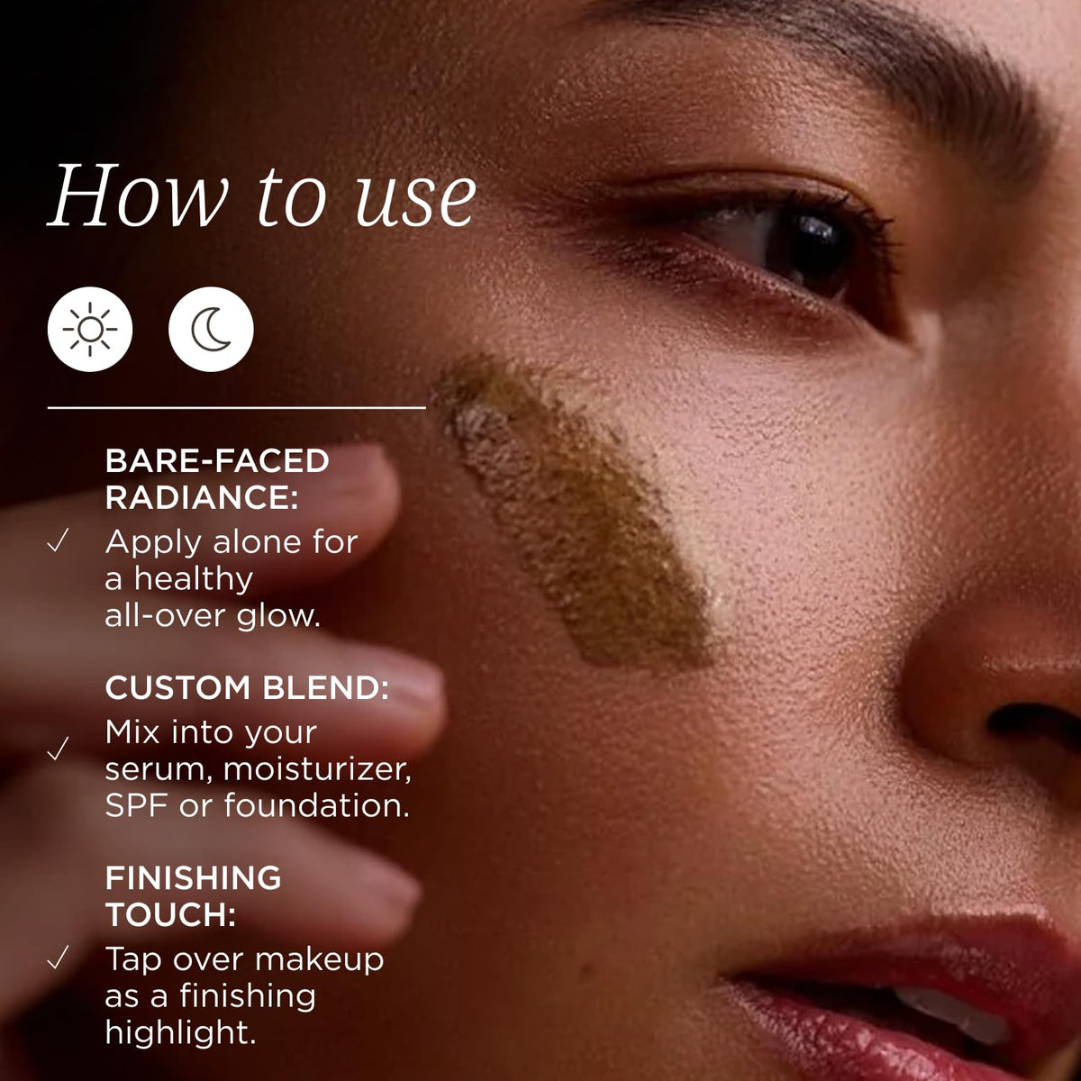 Colleen Rothschild product in hand demonstrating blendable glow and hydration