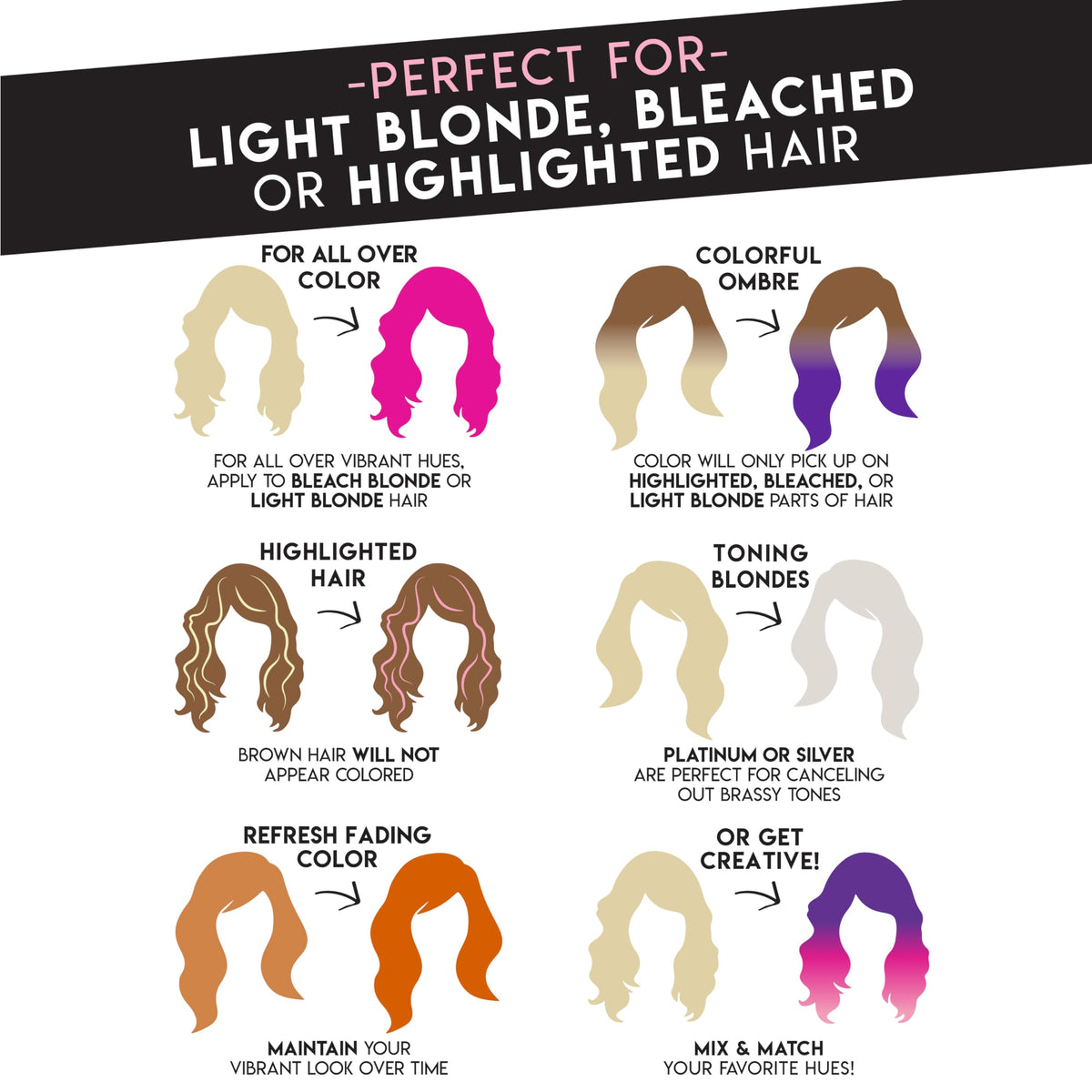 Color Lux before and after on bleached hair showing pastel lilac enhancement benefit