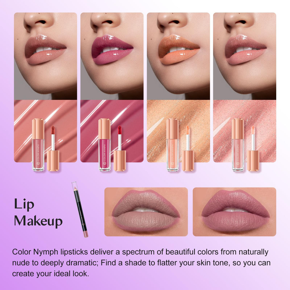 Color Nymph eyeliner and lipliner pencils detail highlighting precision and easy definition