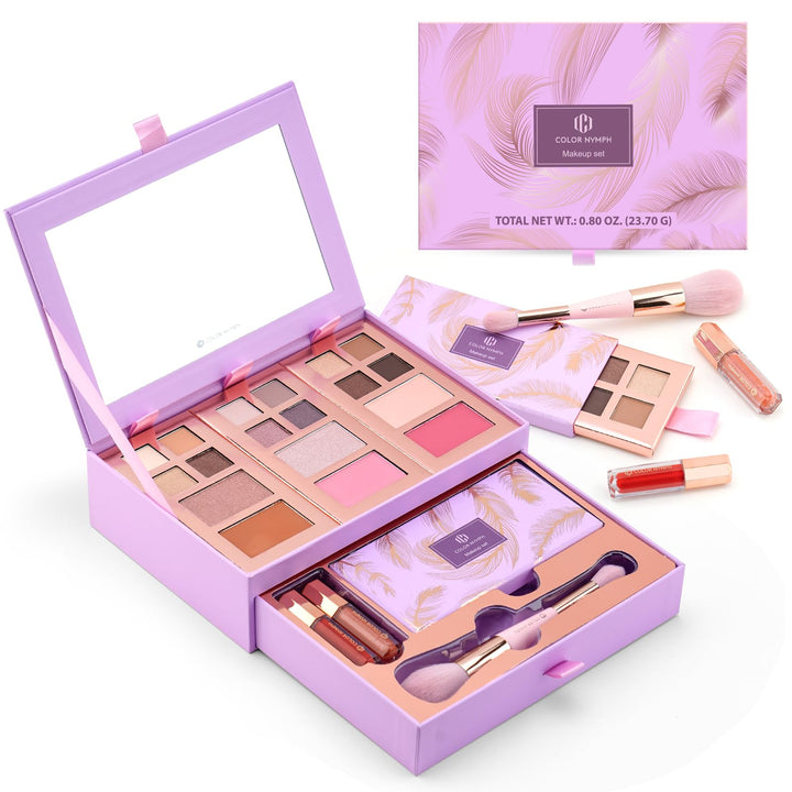 Color Nymph front view of closed purple palette showing compact convenience