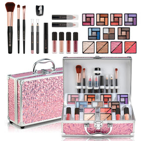 Color Nymph pink train case closed showing compact portability and neat storage