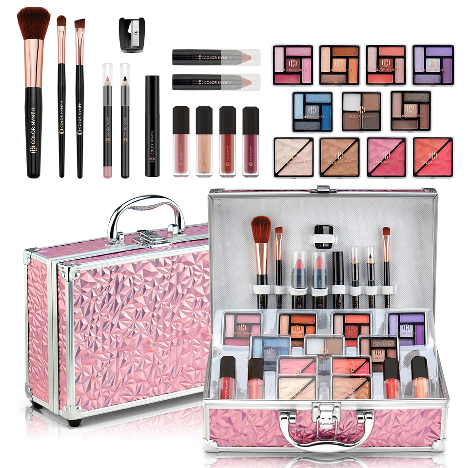 Color Nymph pink train case closed showing compact portability and neat storage