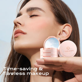 Color Nymph compact in hand to demonstrate small travel-friendly size