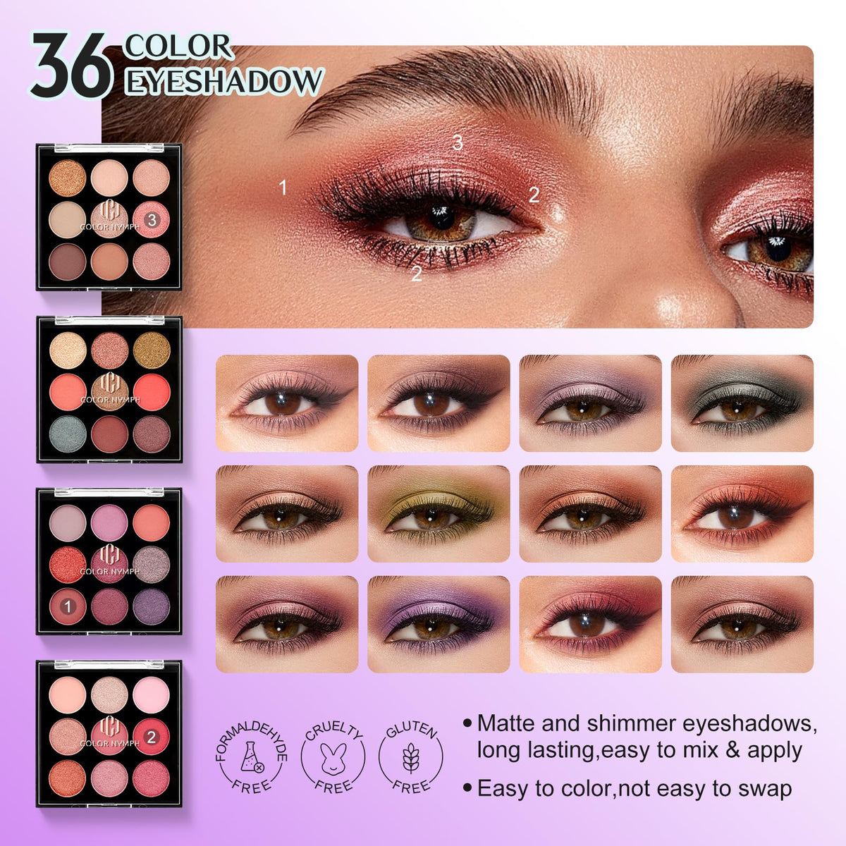 Color Nymph assorted lip oils, glosses and balm showing shine variety and layering options