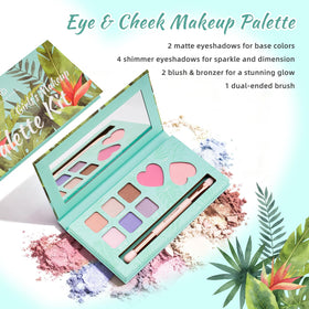 Color Nymph open palette displaying six eyeshadows and two cheek shades for versatile looks