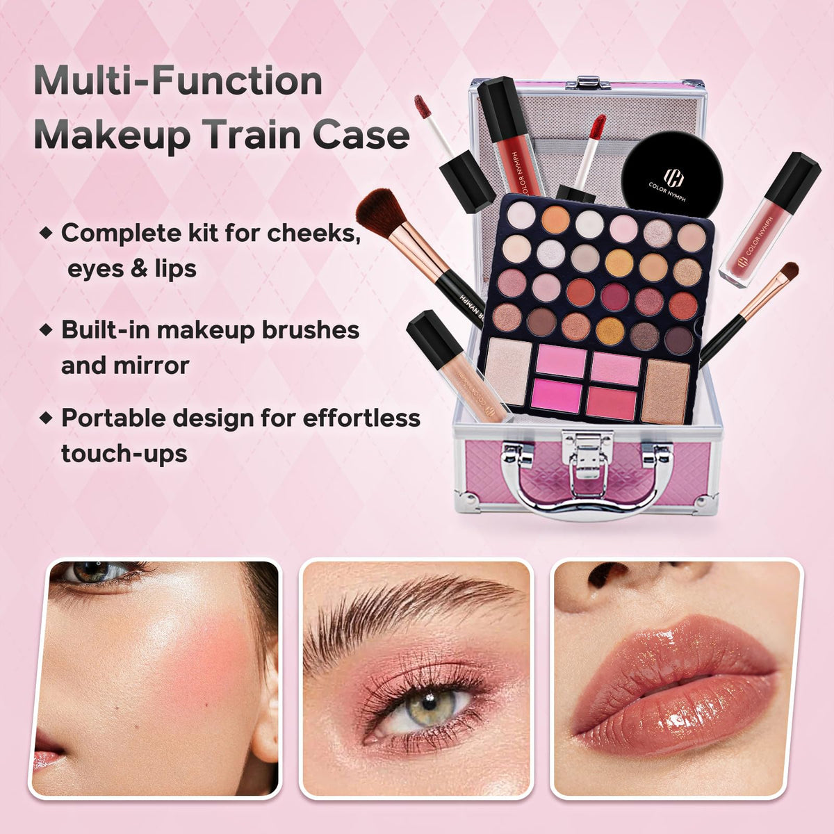 Color Nymph open palette displaying 24 eyeshadow colors and face pans