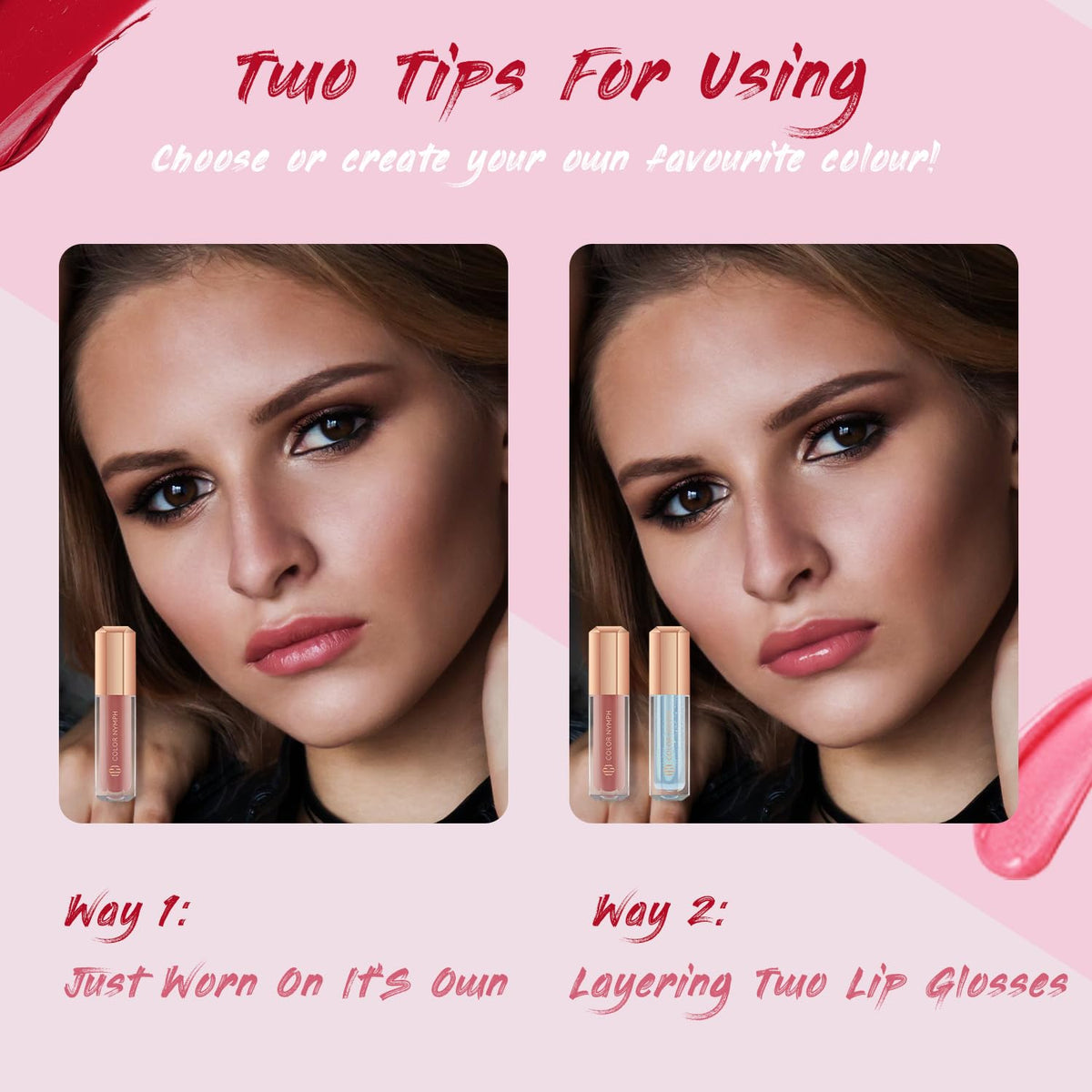 Color Nymph tubes in hand showing compact size and travel-friendly benefit