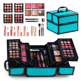 Color Nymph train case open showing full kit and organization benefit