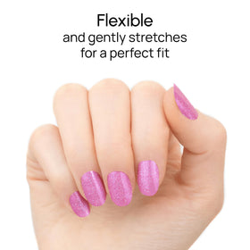 Color Street applying a strip to a nail demonstrating easy peel, stick, and press application