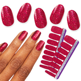 Color Street front packaging showing product and bold ruby-red glitter finish
