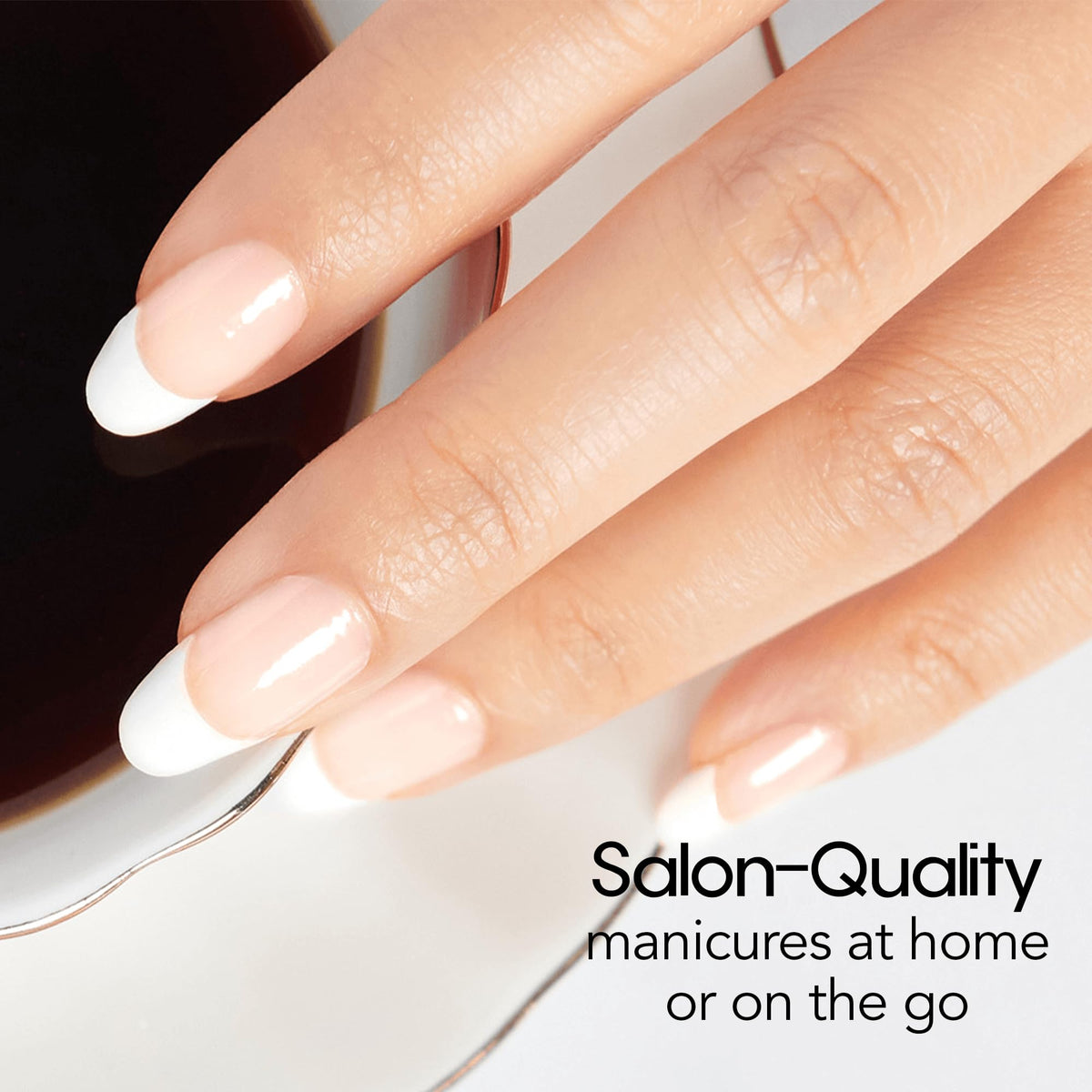 Color Street close-up of French tip strips highlighting precise smile lines and polish-like shine
