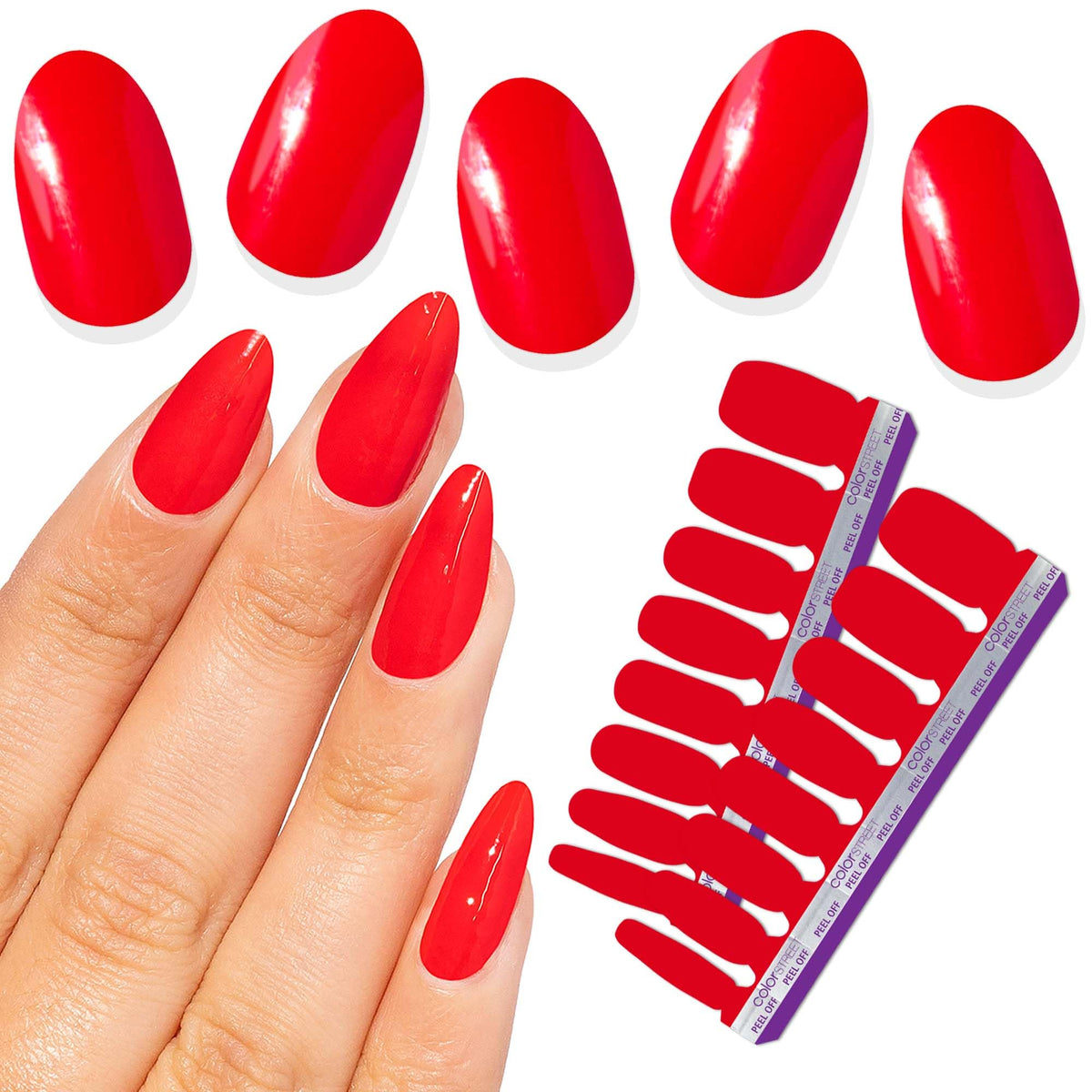 Color Street front packaging showing bold red strips and included tools for easy application