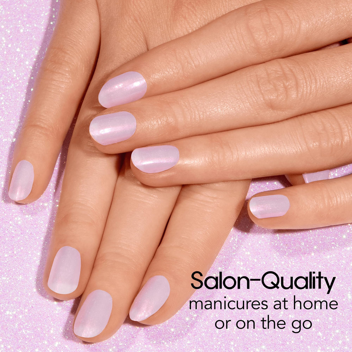 Color Street close-up of Glazed Over strips highlighting pink flash shimmer for refined shine