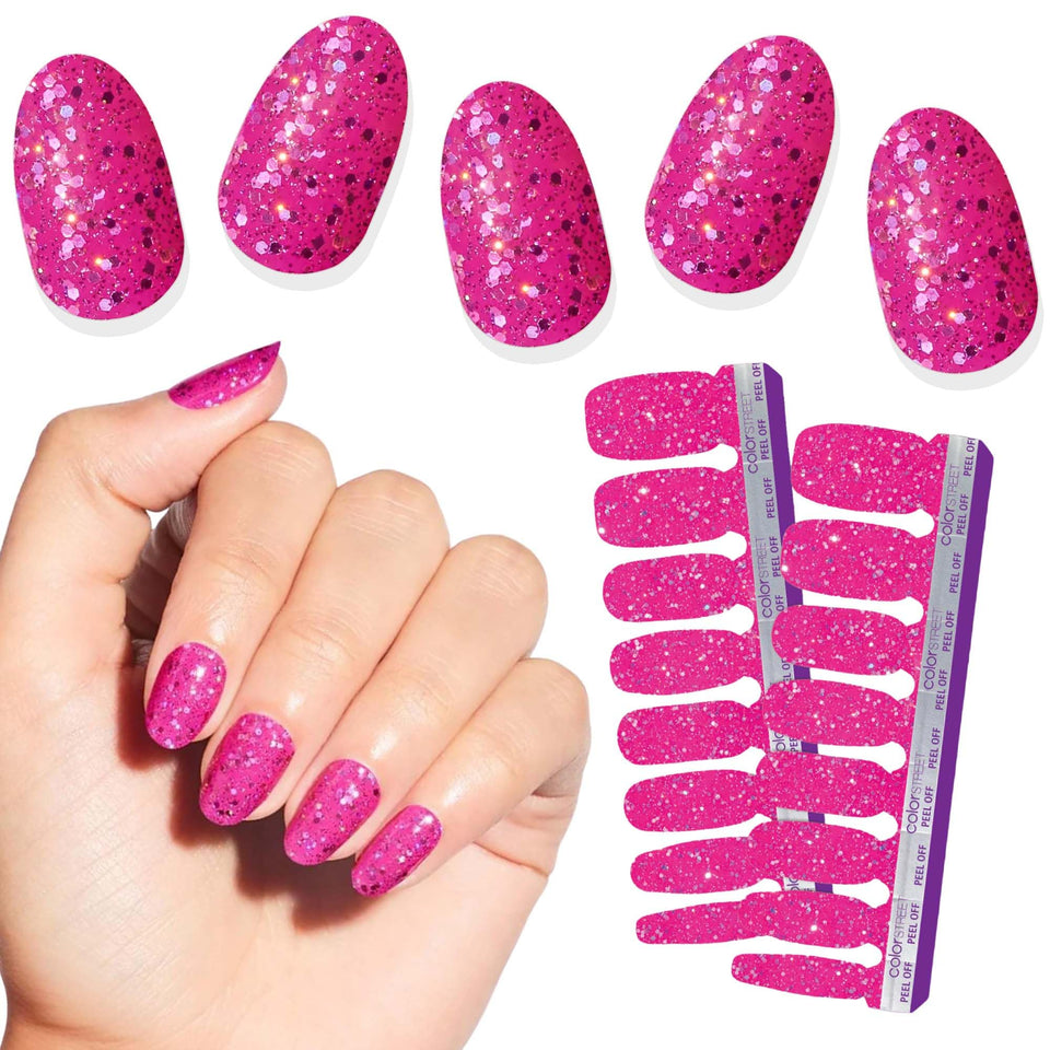 Color Street front packaging showing Hibiscus Heat strips and bold magenta benefit